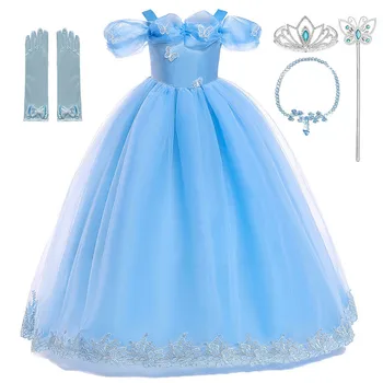 Fete Cenusareasa Dress up Costum Cu Fluturi Copii Albastră fără Mâneci Prințesă Rochie de Petrecere Copii Halloween Cosplay Rochii