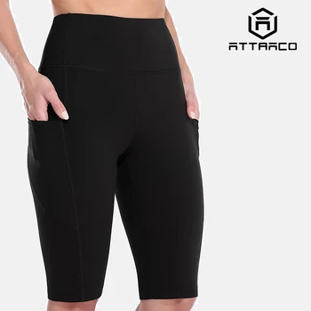 Attraco Femei Yoga, Jogging pantaloni Scurți de Funcționare de Fitness Ciclism Solid Elastic de Înaltă Talie Cincea-Pantaloni cu Buzunare pantaloni Scurți Sport