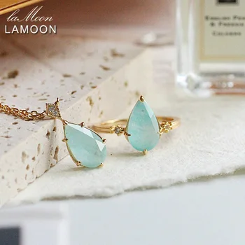 LAMOON Epocă Naturale Amazonite Cristal Colier Pentru Femei de Piatră prețioasă Pandantiv Argint 925 K Placat cu Aur cu Pietre Albastre NI167