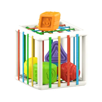 Baby Puzzle Jucărie cu Curcubeu Coarda Elastica Șase Forme de Blocuri Arunca Instrument de Învățare Timpurie Interesant Frumos