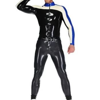 Noi Latex Gummi 100% Cauciuc Uniformă de Sus Pantaloni Sexy Costum de Curse Negru Bleumarin Cosplay Personalizate Dimensiuni S-XXL