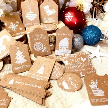50Pcs Hârtie Kraft Card Cadou Eticheta Tag Xmas Copac Agățat Tag Fulg de zăpadă Moș Crăciun Hârtie Categorie Crăciun Fericit Tag Decor