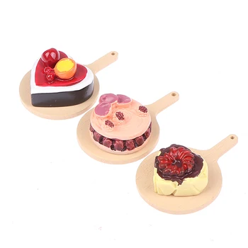 1 BUC 1/12 casă de Păpuși în Miniatură Alimentare Mini Prăjituri de Fructe Cheesecake cu Tava Desert Gustări Modle Jucarii de Bucatarie Casa Papusa Accesorii