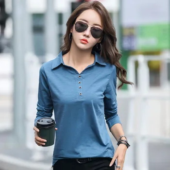 Noi Bumbac Butonul T Cămașă Femei, Haine Toamna Femei Topuri 2022 Moda Coreeană Maneca Lunga T-Shirt Femei Casual Tricou Femme
