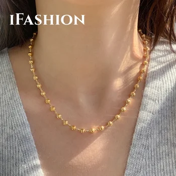 IFASHION Felinar Lanț Colier 18K Brățară de Import Solid Galben Real Bijuterii de Aur(AU750)Femei lucrate Manual Lanț Moda Lady