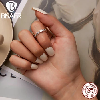 BISAER Argint 925 Dimensiune Inel Lanț de Zircon Cubic Promit Inele de Deget Pentru Femei de Nunta Formatii de Petrecere Bijuterii Fine EFR256