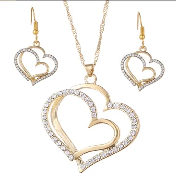 Europene și Americane de moda set de bijuterii de nuntă, accesorii de nuntă dublă dragoste piersic inima cercei colier