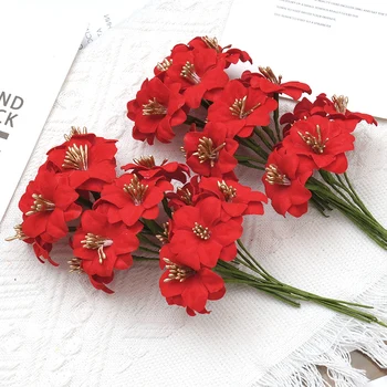 1 buchet/6pcs Mini Red Pic de Craciun Buchet de Flori Artificiale Flori de Matase Pentru Decor Nunta DIY Scrapbooking Coroană de flori