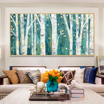 Ulei de Tablouri Pictate Manual de Arta de Perete Copac de Mesteacan Imagine Peisaj de Pădure de Mână-pictat Natura opera de Arta Moderne Pentru Decor Acasă