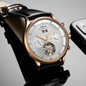Montre Homme Brand de Lux Ceasuri pentru Barbati Automată automatic Mens Watch Piele Data Impermeabil Bărbați Ceasuri de mana Mecanice