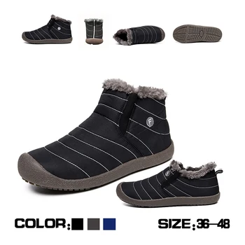 Moda Pantofi De Iarna Pentru Bărbați Plus Dimensiune 36-48 Culoare Solidă Cizme De Zapada De Pluș În Interiorul Antiderapante Jos Ține De Cald Cizme Impermeabile Barbati