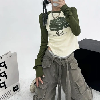 Maneca lunga Topuri de Cultură Y2k Estetice Scrisoare de Imprimare 90 tricou Vintage Stil Japonez Grafic Harajuku Slim Fit Epocă Tricouri Tricou
