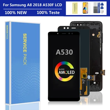 100% Super Amoled Pentru SAMSUNG GALAXY A8 2018 A530 A530F Display LCD Touch Screen Digitizer Asamblare A8 2018 Duos LCD A530F/DS