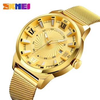 SKMEI Top Brand de Lux pentru Bărbați din Cuarț de Afaceri de Aur Curea de Ceasuri de sex Masculin Impermeabil Ceasuri Relogio Masculino 9166