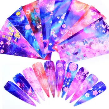 WUF 10 BUC Folii de Unghii Mix de Flori Nail Art Sticker Holografic Înstelat Hârtie Folie de Unghii Gel Transfer Complet Folie Crescut Decoratiuni