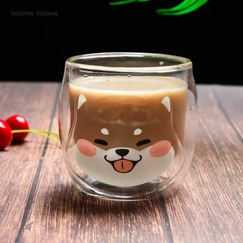 Cana de cafea 200ML coreea Drăguț Shiba Inu Cani cu Geam Dublu mic Dejun Lapte Cupa Creative Animal Suc Ceașcă de Cafea Lady Transport Gratuit