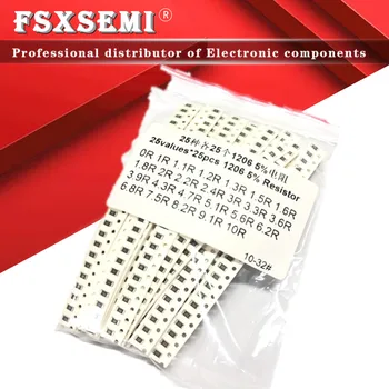 25valuesX25pcs=625pcs 1206 SMD Rezistor Kit (0R~10R) 5% 100% NOI SI ORIGINALE Chip Rezistenta Set Asortate