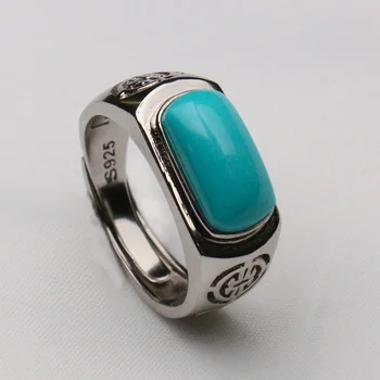 RetroSen Design Original Original Minereu Încrustat Naturale Turcoaz Argint Ring Fata Bărbați Și Femei Bijuterii Accesorii