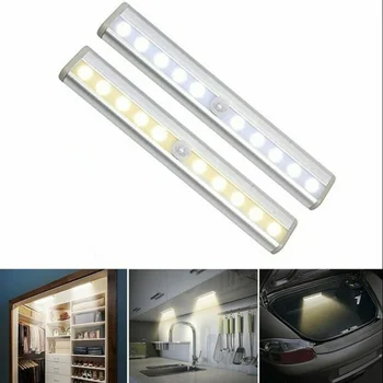 10 6 Led-uri PIR CONDUS Mișcare Senzor de Lumină Dulap Dulap Pat Lampă cu LED-uri Sub Cabinetul Lumina de Noapte Dulap Scări Bucătărie Dropship
