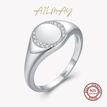 Ailmay Real Argint 925 Personalitate Rotunde Clar CZ Deget Inel Pentru Femei Fete Petrecere de Moda Accesorii Bijuterii Fine