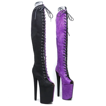 Leecabe 23CM/9inches piele de Căprioară Superioară negru cu violet de culoare moda lady mici sandale cu Toc platforma de Dans Pol cizme