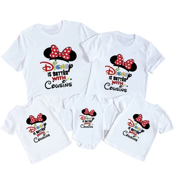 Disney este mai Bine Cu Vărul Familie de Potrivire Costume de Mickey Minnie Imprimare de Moda Frate Sora Vara T-shirt pentru Copii Topuri