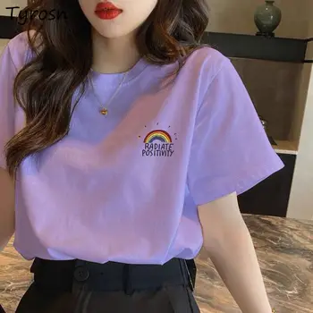 Maneci scurte T-shirt Femei Imprimate O-gât Pierde Vara Model Clasic de Îmbrăcăminte Tricouri All-meci de Top Chic Femme Moda coreeană