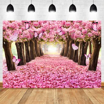 Mocsicka Copaci Cu Flori Roz Pe Fundal Romantic Floare Fluture Fundaluri De Fotografie, Pădure Fermecată Petrecerea De Ziua Fundaluri