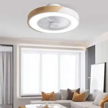 Lampa LED cu ventilator inteligent, sufragerie, dormitor ventilator de tavan lampa, tăcut, invizibil lama de control de la distanță + app de control
