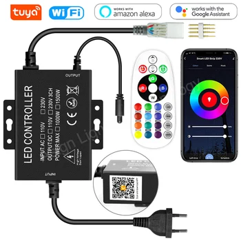 Tuya Inteligent Wifi Controler 220V RGB Dimmer 1500W 750W Pentru SMD5050 2835 Benzi cu LED-uri 4Pin Lumina de Neon cu UE Plug IR Control de la Distanță