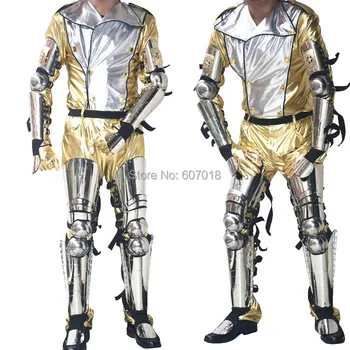 Rare Tipe Hot MJ Michael Jackson Istorie Concert Clasic de Argint din Oțel Inoxidabil Armura & Aur Costum Set Complet