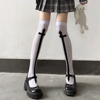 Halloween Femei Ciorapi de Imprimare Craniu de Groază Over-the-genunchi Coapsei Șosete Albe și Negre Secțiune Subțire de Personalitate de Moda Tendință