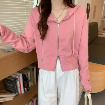 Toamna Jachete cu Glugă Solid Hoodies Femei cu Fermoar-up Trunchiate High Street Îmbrăcăminte exterioară pentru Studenți Stil coreean Ins Harajuku 