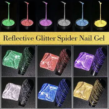 Reflectorizante Spider Unghii cu Gel ,Glitter Vopsea UV/LED Gel cu Sclipici de Unghii Disco Trăgând Linie de Mătase de Păianjen Gel de Pictura Desen Gel