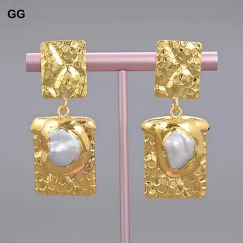 GG Bijuterii Alb Keshi Pearl Placat cu Aur Dreptunghi Cercei