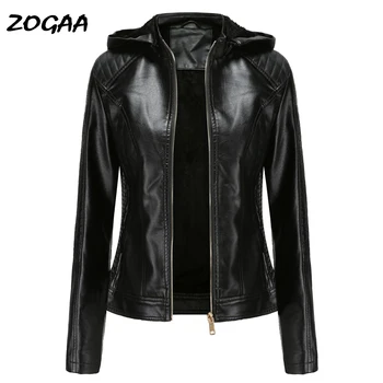 ZOGAA Plus size plus catifea pentru femei geaca de piele pentru femei cu glugă sacou scurt caldă casual PU femei jacheta