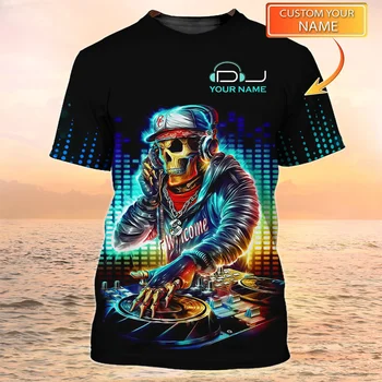 PLstar Cosmos mai Noi de Vara Barbati DJ Craniu tricou Personalizat Numele disco player 3D Imprimate tricou Unisex Casual Tricou DW116