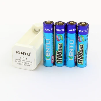 KENTLI 4 buc de 1,5 v 1180mWh AAA litiu li-ion baterie reîncărcabilă +4channels inteligent încărcător litiu