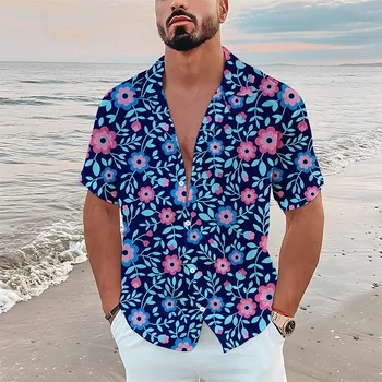 Fierbinte de Vânzare Mens Shirt de Afaceri de Moda Casual imprimeu Floral Topuri cu Single-Breasted Cardigan maneca scurta Tricou