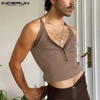 Moda Barbati Topuri Rezervor Adânc V Gâtului fără Mâneci Respirabil Sexy 2022 Veste Casual Culoare Solidă Streetwear Bărbați Îmbrăcăminte 5XL INCERUN 7