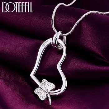 DOTEFFIL Argint 925 18 Inch Șarpe Lanț Inima Fluture Pandantiv Colier Pentru Femei de Moda de Nuntă Farmec Bijuterii