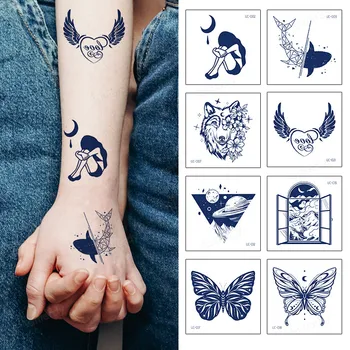 8Pcs/Set Temporară Suc de Autocolante Tatuaj Impermeabile de Unică folosință Fluture Cuvinte Mici tatouage temporaire de Culoare Albastru Tatuaje False