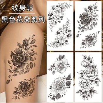 Sexy Ansamblu De Artă Impermeabile De Unică Folosință Fals Negru Schiță De Flori De Partid Temporară A Corpului Tatuaj Braț Femei Autocolant Tatuaj