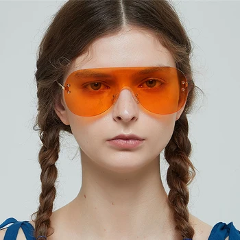 2018 Femei Top Plat ochelari de Soare Portocaliu Lentile de Ochelari fără ramă Transparentă de sex Feminin Square Lady Nuante de Culoare ochelari de soare UV400 Ochelari