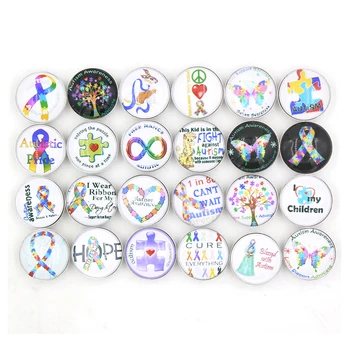 24buc Interschimbabile 18mm Snap Bijuterii de Sticlă Indesata Conștientizare Puzzle Autism Panglica Buton pentru DIY Brățară de Bijuterii Bijoux