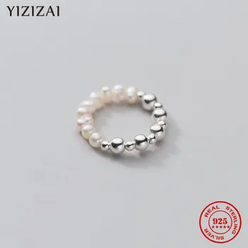 YIZIZAI 100% Argint 925 Minimalist coreeană stil Baroc Pearl Margele Femei Romantice Inel Elastic Petrecere de Nunta Bijuterii Cadou