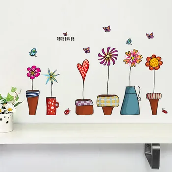 Bonsai Ghiveci Fluture Plante cu Flori autocolante de Perete Camera de zi Bucatarie Fereastră decor Acasă Decorative Decor Acasă Decal