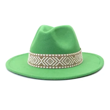 2021 Noi Lână Simțit Fedora Hat pentru Femei Barbati Elegant în aer liber, Biserica Petrecere Negru Alb Roz Solid Pălărie cu Curea lata