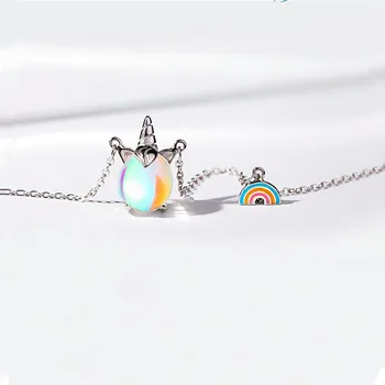 Noul Design Original Rainbow Unicorn Colier Bijuterii De Lux Ridicat De Carbon Diamant Piatra Colier Femei Cadou De Aniversare