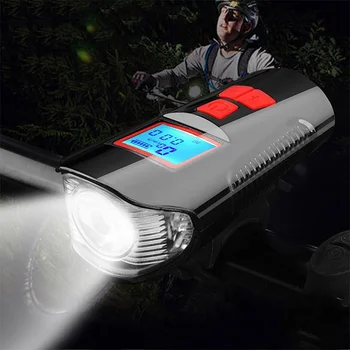 Rezistent la apa de Calculator pentru Biciclete Cu Lumina de Încărcare USB de Biciclete Față de Lumină Lanterna Ghidon Bicicleta Cap de Lumina w/ Corn Metru de Viteză